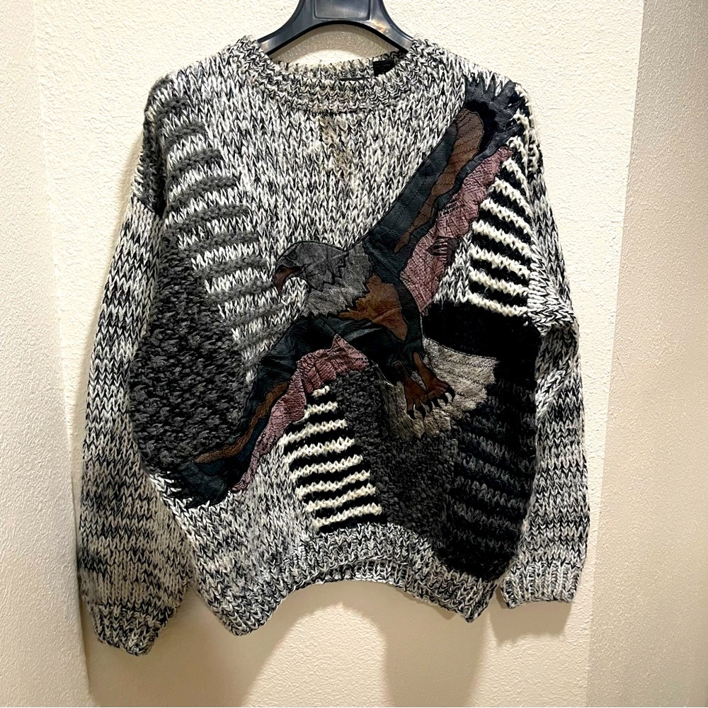 Vintage Unisex Eagle Sweater Size M Large 80's Street Scenes Leather & Knit Acry
